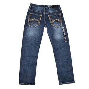 True Luck Straight Leg Jeans Dark Wash Denim Men's Size 32x32 Thick Stitch BKE